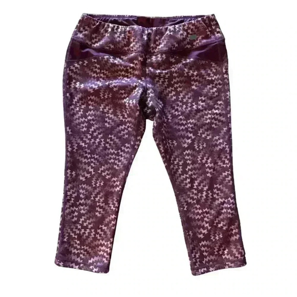 ASICS Women’s Burgundy Zigzag Print Capri Leggings, Size L High Waist Yoga Pants - Picture 1 of 5